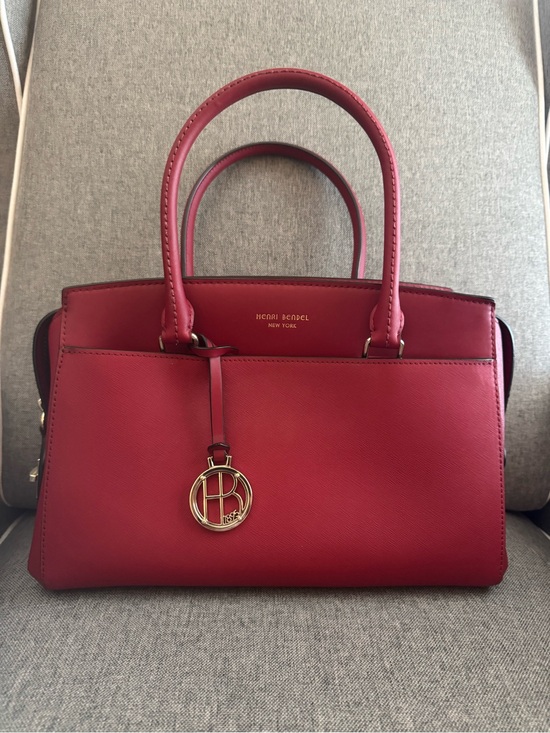 henri bendel Handbags - henri bendel crimson red leather satchel with logo charm